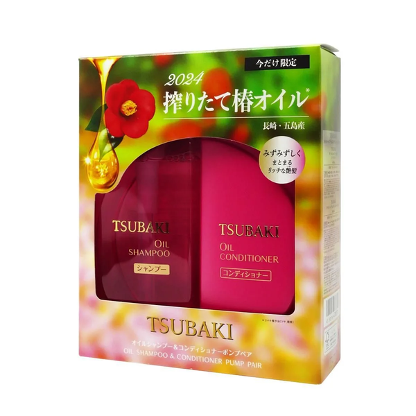 Cặp dầu gội, dầu xả Tsubaki Oil 490ml (màu hồng)