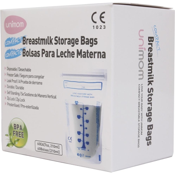 Túi trữ sữa Unimom Compact Không có BPA 210ml (Hộp 60 túi)