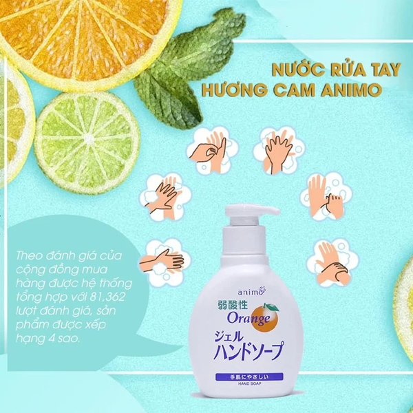 Nước rửa tay kháng khuẩn Rocketshop Animo hương Cam Nhật Bản 200ml