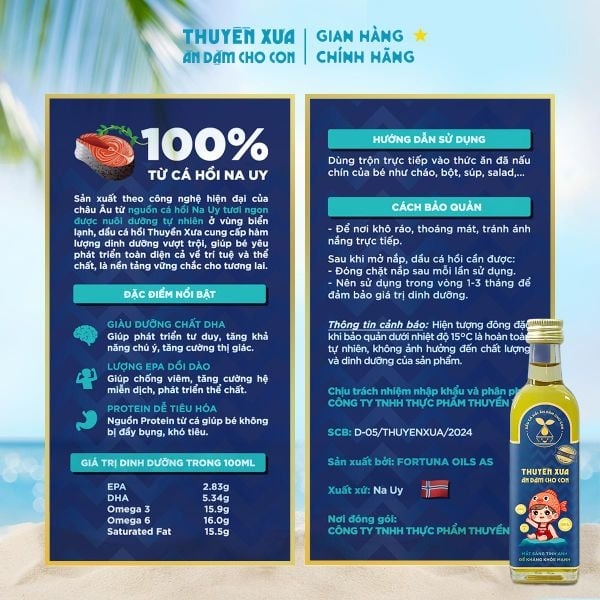 Dầu Cá Hồi Na-Uy Nguyên Chất Thuyền Xưa Ăn Dặm 65ml Cho Bé (6M+)