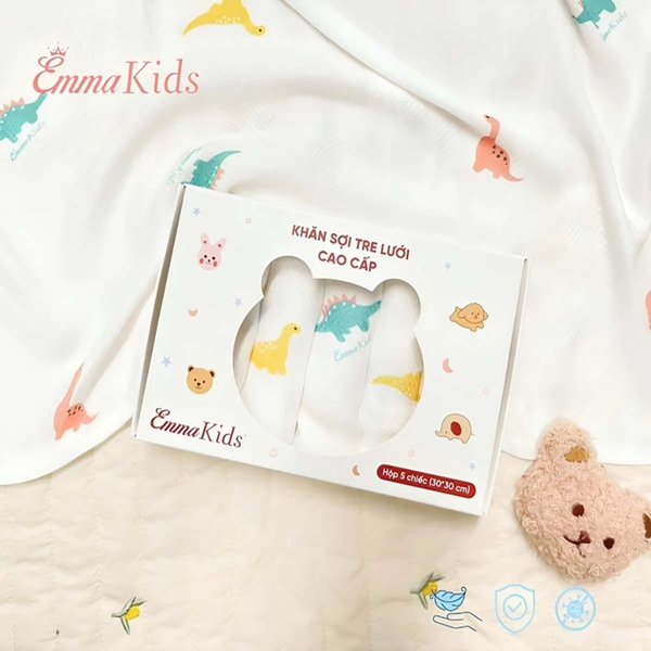 Hộp 5 Khăn sợi tre lưới Emmakids (30x30cm) (họa tiết ngẫu nhiên)