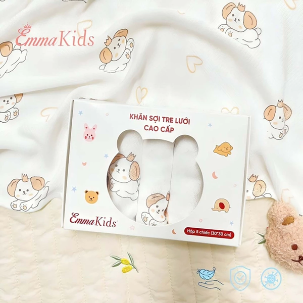 Hộp 5 Khăn sợi tre lưới Emmakids (30x30cm) (họa tiết ngẫu nhiên)