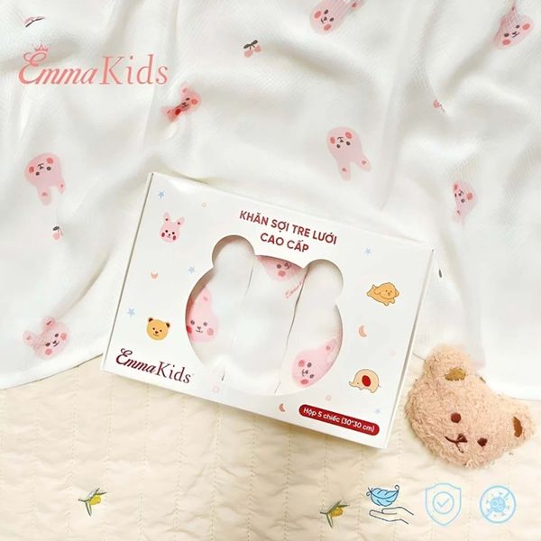 Hộp 5 Khăn sợi tre lưới Emmakids (30x30cm) (họa tiết ngẫu nhiên)