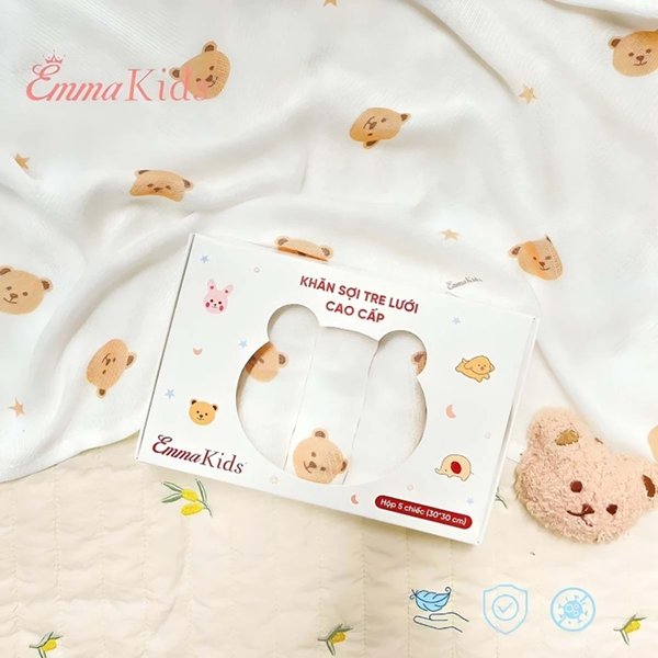 Hộp 5 Khăn sợi tre lưới Emmakids (30x30cm) (họa tiết ngẫu nhiên)