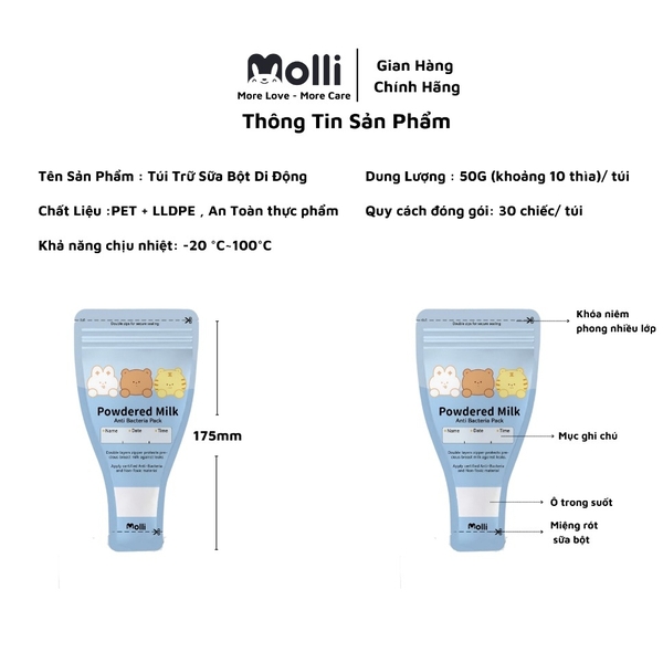 Túi trữ sữa bột Molli (30 túi/hộp)