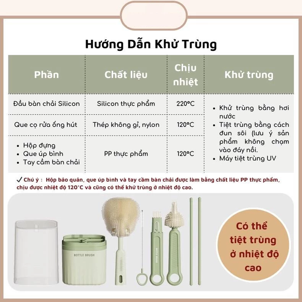 Bộ cọ bình sữa silicon gấp gọn tiện lợi 6 chi tiết
