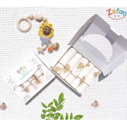 Set 5 Khăn Sữa Zeloo Muslin Organic 30x30cm (họa tiết ngẫu nhiên)
