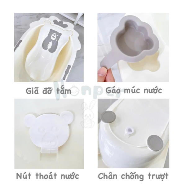 Chậu tắm Honper HP132 hình gấu vương miện kèm giá đỡ (92 x 50 x cao 23cm)