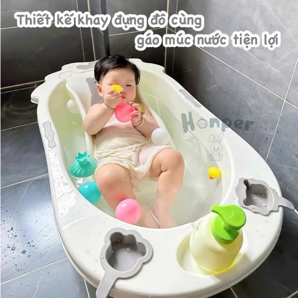 Chậu tắm Honper HP132 hình gấu vương miện kèm giá đỡ (92 x 50 x cao 23cm)