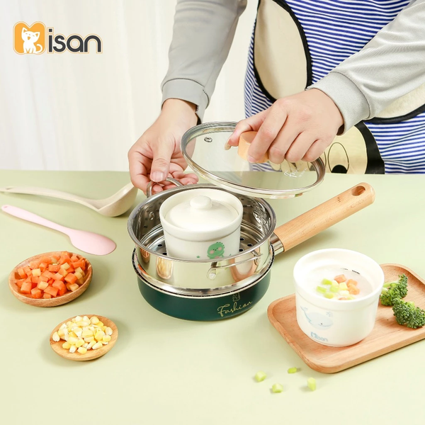 Hũ Sứ Đa Năng 3in1 Misan 250ml trữ đồ ăn cho bé (2 nắp - 1 silicone, 1 sứ) MS0030