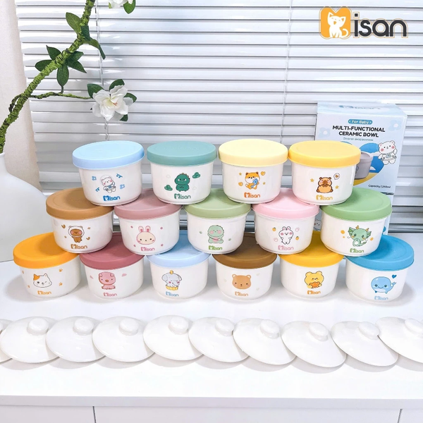 Hũ Sứ Đa Năng 3in1 Misan 250ml trữ đồ ăn cho bé (2 nắp - 1 silicone, 1 sứ) MS0030