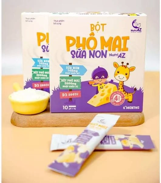 Bột Phô mai sữa non tách muối NutriAZ hộp 10 gói x 4g (6M+)