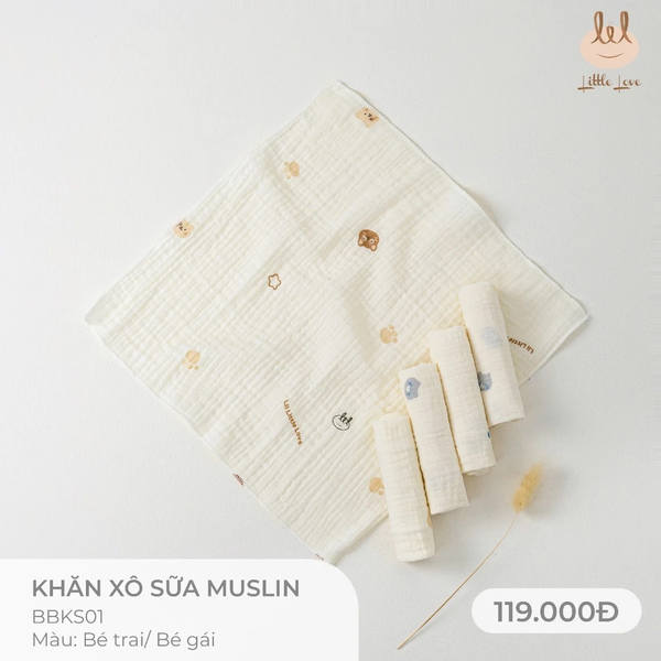 Sét 5 khăn xô muslin Little Love (Họa tiết ngẫu nhiên)