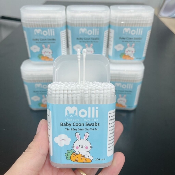 Tăm bông trẻ em Molli (hộp 200 que)
