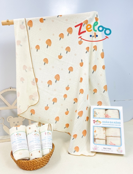 Hộp 2 Khăn đa năng Zeloo Muslin Organic (90x90cm)