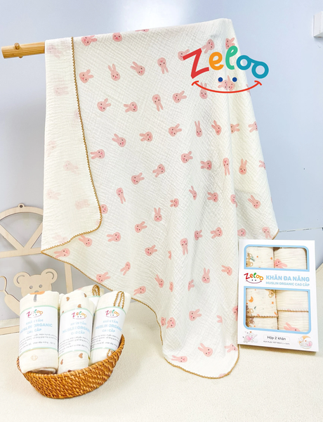 Hộp 2 Khăn đa năng Zeloo Muslin Organic (90x90cm)
