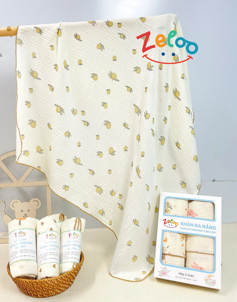 Hộp 2 Khăn đa năng Zeloo Muslin Organic (90x90cm)