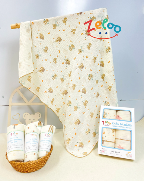 Hộp 2 Khăn đa năng Zeloo Muslin Organic (90x90cm)