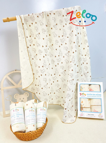 Hộp 2 Khăn đa năng Zeloo Muslin Organic (90x90cm)