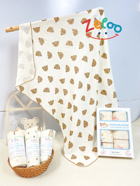 Hộp 2 Khăn đa năng Zeloo Muslin Organic (90x90cm)