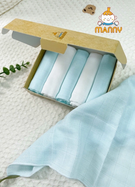 Set 5 Khăn Sữa Manny 100% Sợi Tre Organic Cho Bé 30x30cm (họa tiết ngẫu nhiên)