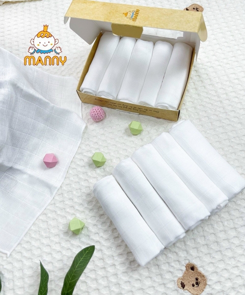 Set 5 Khăn Sữa Manny 100% Sợi Tre Organic Cho Bé 30x30cm (họa tiết ngẫu nhiên)