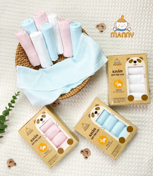 Set 5 Khăn Sữa Manny 100% Sợi Tre Organic Cho Bé 30x30cm (họa tiết ngẫu nhiên)