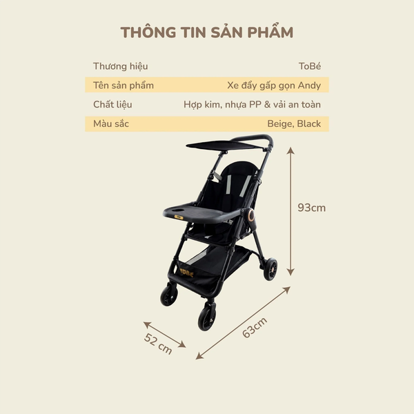 Xe Đẩy Gấp Gọn Andy MS 8121 (Màu Be)