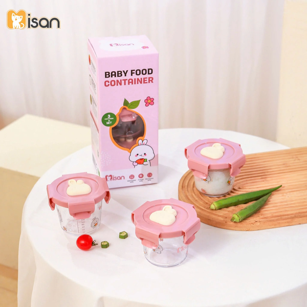 Set 3 hộp trữ thức ăn Misan 180ml nắp khóa kín dáng tròn