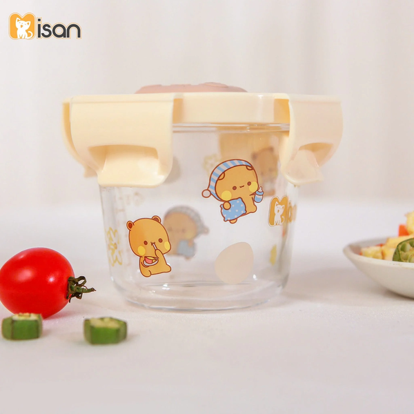 Set 3 hộp trữ thức ăn Misan 180ml nắp khóa kín dáng tròn