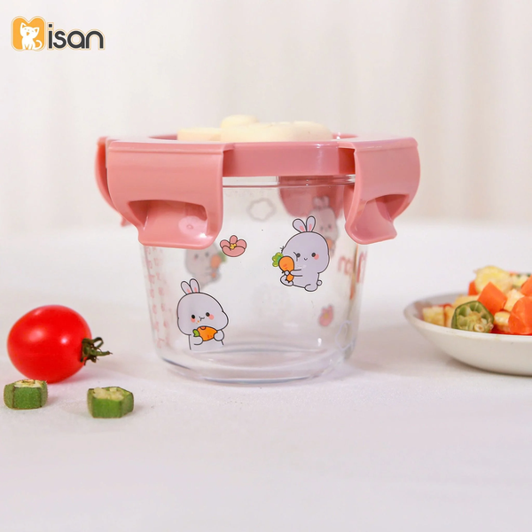 Set 3 hộp trữ thức ăn Misan 180ml nắp khóa kín dáng tròn