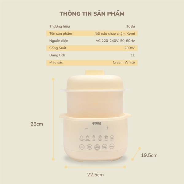 Nồi Nấu Cháo Chậm Tobé KOMI MS 9120 dung tích 1L
