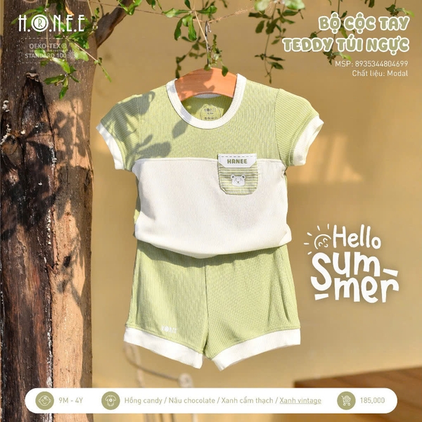 Bộ cộ tay Teddy túi ngực Hrnee 4699