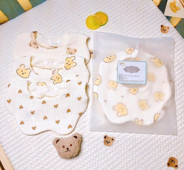 Set 3 yếm tròn 6 lớp Muslin Organic Zeloo