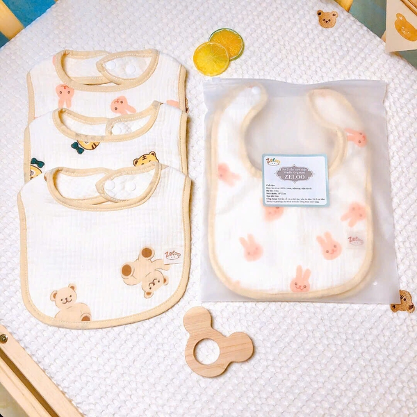 Set 3 yếm chữ nhật Muslin Organic Zeloo