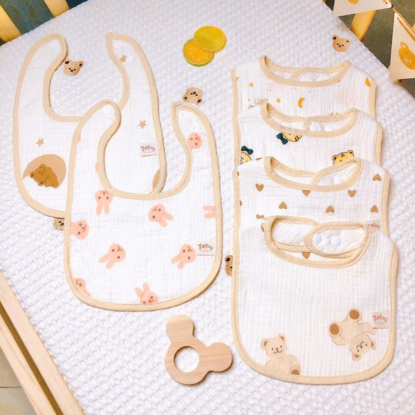 Set 3 yếm chữ nhật Muslin Organic Zeloo
