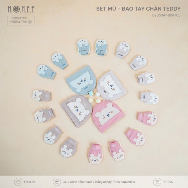 Set mũ bao tay chân TEDDY Hrnee Free Size