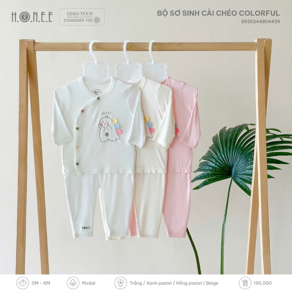 Bộ sơ sinh cài chéo Colorful Hrnee 0-3M