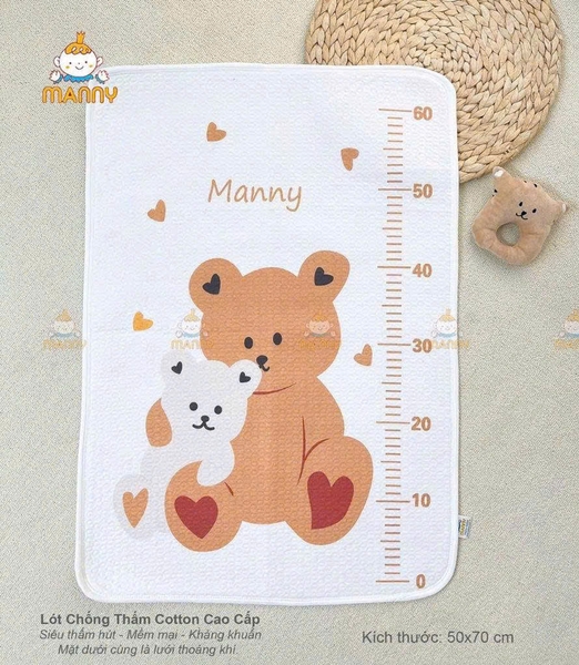 Lót tè chống thấm cotton cao cấp Manny 50x70cm (họa tiết ngẫu nhiên)
