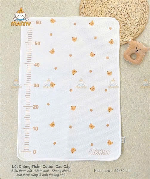 Lót tè chống thấm cotton cao cấp Manny 50x70cm (họa tiết ngẫu nhiên)