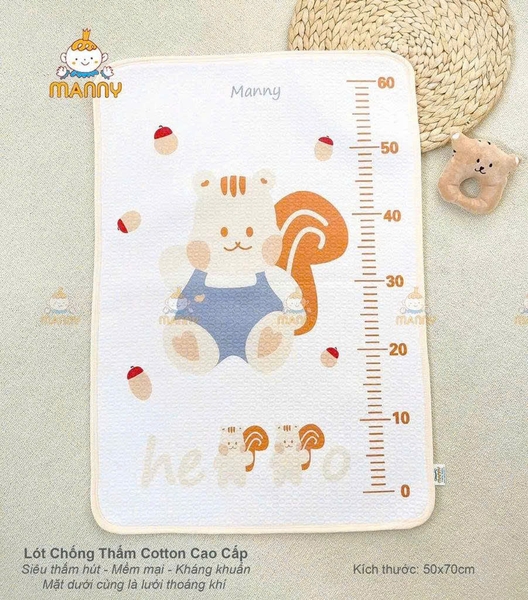 Lót tè chống thấm cotton cao cấp Manny 50x70cm (họa tiết ngẫu nhiên)
