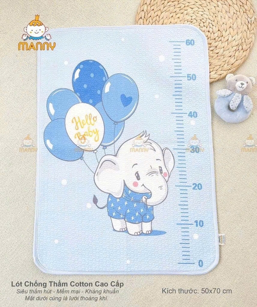 Lót tè chống thấm cotton cao cấp Manny 50x70cm (họa tiết ngẫu nhiên)
