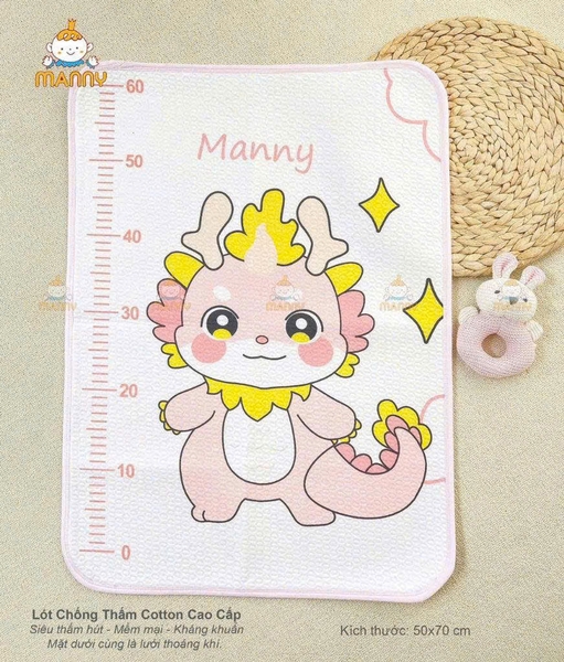 Lót tè chống thấm cotton cao cấp Manny 50x70cm (họa tiết ngẫu nhiên)