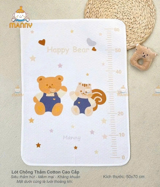 Lót tè chống thấm cotton cao cấp Manny 50x70cm (họa tiết ngẫu nhiên)