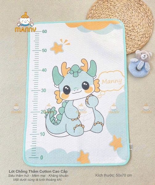 Lót tè chống thấm cotton cao cấp Manny 50x70cm (họa tiết ngẫu nhiên)