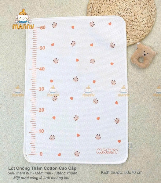 Lót tè chống thấm cotton cao cấp Manny 50x70cm (họa tiết ngẫu nhiên)