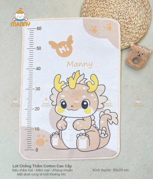 Lót tè chống thấm cotton cao cấp Manny 50x70cm (họa tiết ngẫu nhiên)