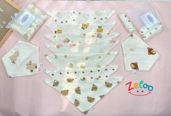 Set 5 yếm 4 lớp Muslin Organic Zeloo (họa tiết ngẫu nhiên)