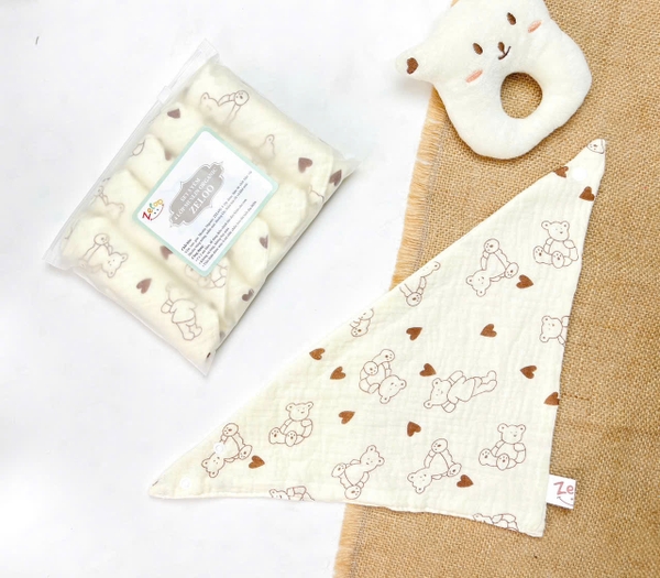 Set 5 yếm 4 lớp Muslin Organic Zeloo (họa tiết ngẫu nhiên)