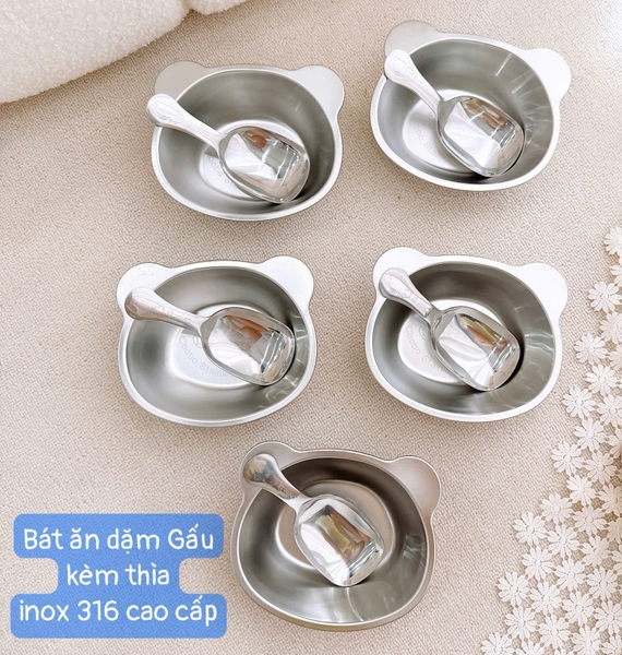 Bát inox kèm thìa cho bé ăn dặm